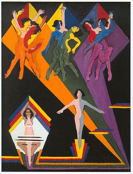 Ernst Ludwig Kirchner Dancing girls in colourful rays France oil painting art
